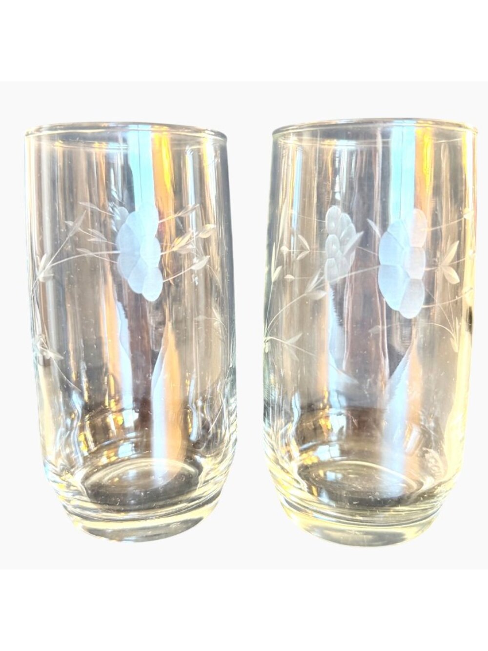 2 Vtg Princess House Heritage Etched Crystal 11oz Flat Tumbler Glasses 5” VGUC